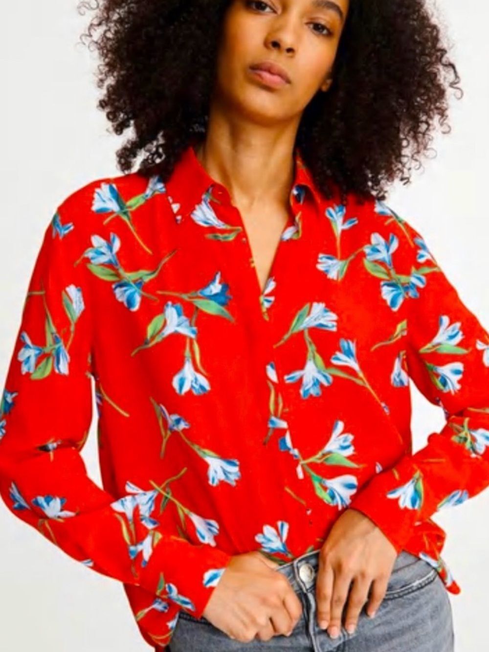 Rag & Bone Anderson Shirt Red Floral Button Down Viscose Blouse Shirt Sz S NWOT